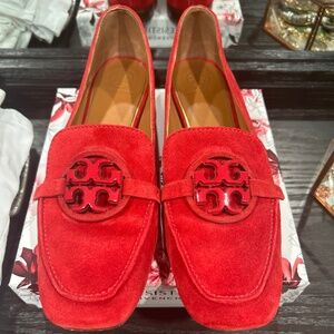 Red suede Tory Burch flats